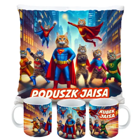 Zestaw Super Koty – Kubek i Poduszka z Kocim Motywem